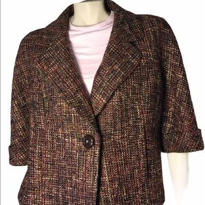 Semantiks Brown Tweed Cropped Blazer XS Petite Vintage Preppy Jacket